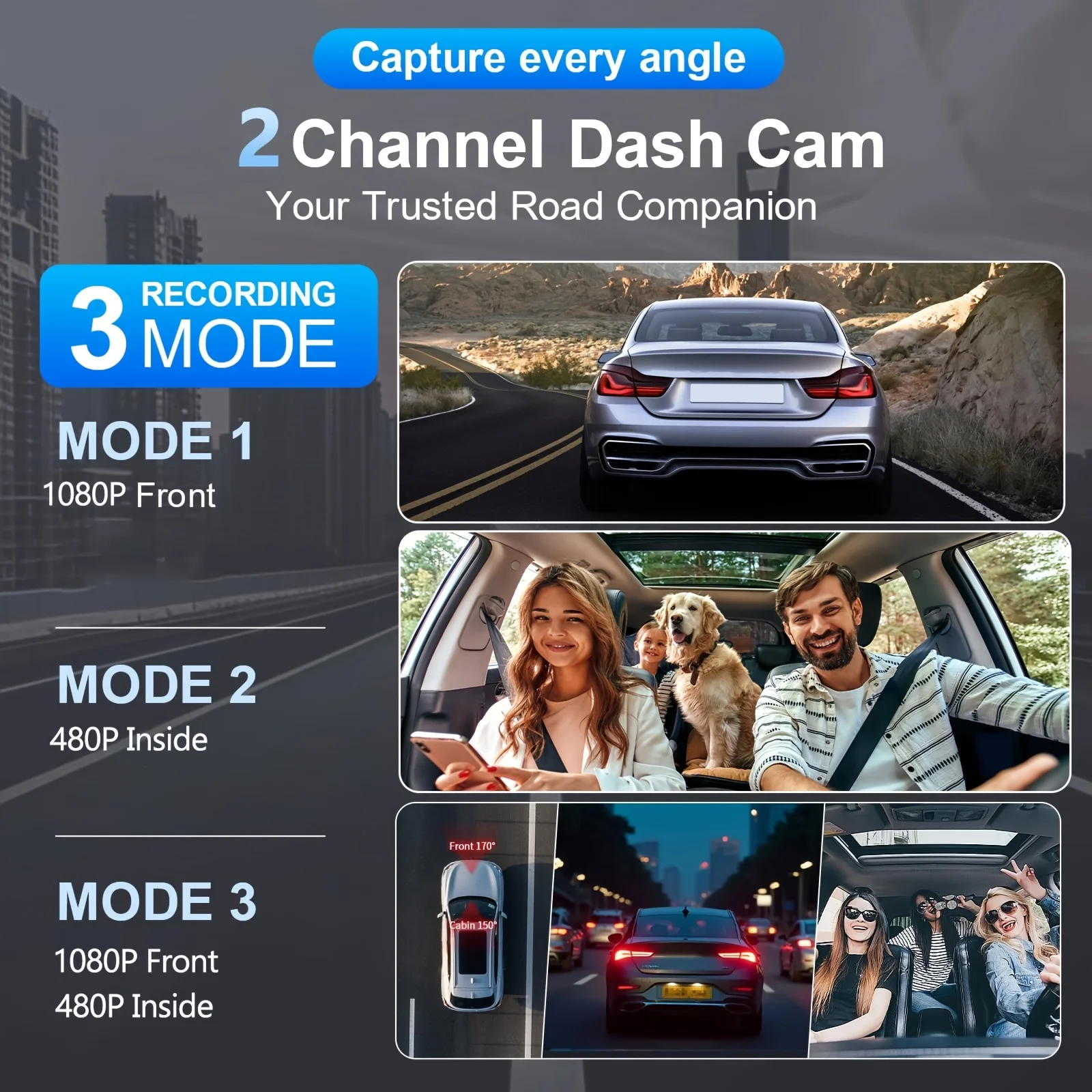 Dashcam double canal haute définition 1080P enregistreur de véhicule avant et intérieur caméra 2 canaux enregistreur DVR enregistreur vidéo Dashcam