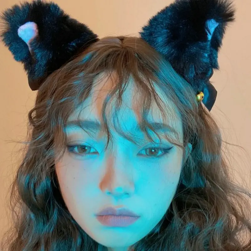 Lolita orelhas de gato bandana para meninas anime dança festa fantasia pelúcia lobo raposa orelhas hairband kawaii acessórios para o cabelo