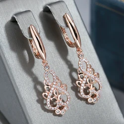 Wbmqda Vintage Long Drop Earrings For Women 585 Rose Gold Color With Natural Zircon Ethnic Wedding Party Luxury Jewelry