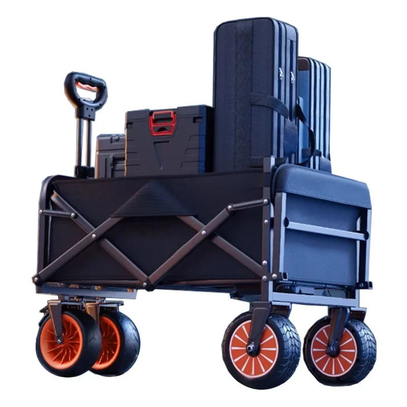 Electric camper outdoor camping folding cart camp power hand-pulled picnic trailer can lie down picnic hand-pulled cart