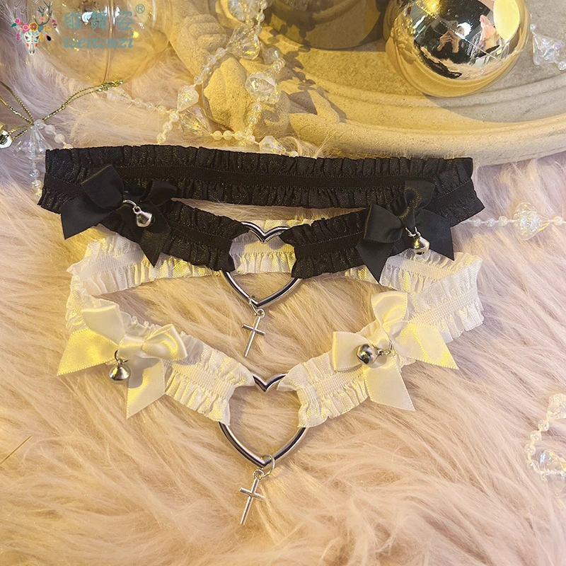Bowkot Choker Lace Colar Sexy Colar Gótico Colar com Cino Doce Beleza Lolita Choker Cadeia Role Play Colar Lolita Estilo Doce Amor Anel de Metal com Borboleta Gando com Cino Borboleta Gando Vinculado Elegante