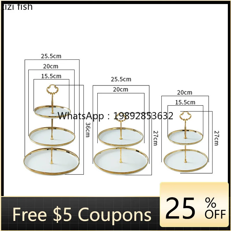 

Creative White Gold-plated Border Cake Stand Multi-layer Dessert Fruit Plate Home Large Display Tray Candy Bread Storage Plate