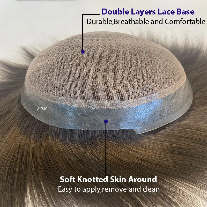 On-Sale Australia-Double Layers Men's Capillary Prothesis Breathable Lace PU Male Hair Prosthesis 6