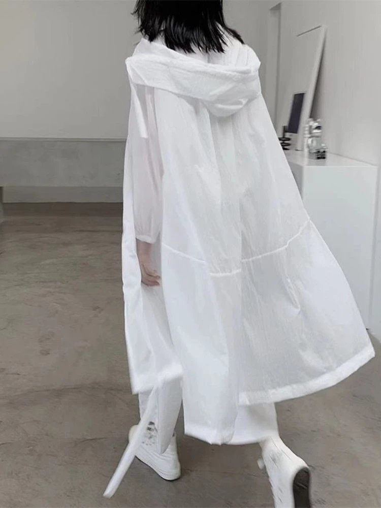 

Куртки женские длинные стильные летние солнцезащитные дизайны тонкие корейские с капюшоном повседневные мешковатые уличные солнцезащитные дышащие однотонные верхняя одежда