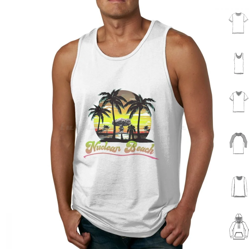 Nuclear Beach Tank Tops Print Cotton Apocalypse Science Fiction Atomic Bomb Beach Paradise Post Apocalypse Sunset Retro Was