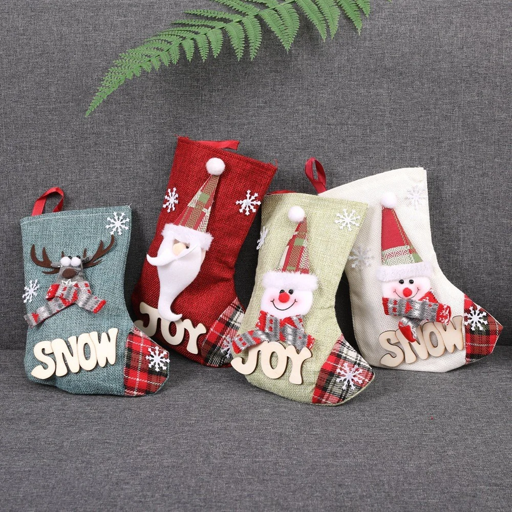 1pcs Christmas Stocking Socks Snowman Santa Elk Xmas Fireplace Xmas Tree Ornaments New Year 2023 Christmas Decorations for Home