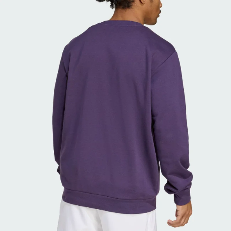 Men adidas KA0995 Dark Purple Big Arch ADIDAS Logo Crew Neck Long Sleeve Tee Soft Casual Sport Daily Street Outfit Top Wear