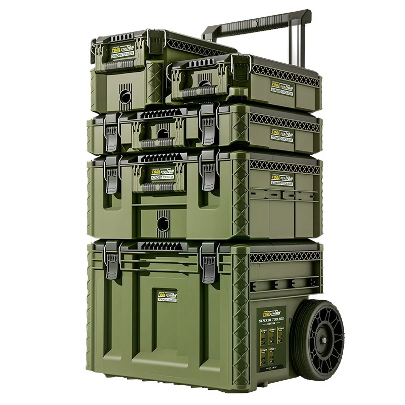 Combination Toolbox Set Pull Rod Electric Tool Storage Box Large Capacity Hardware Repair Tool Organizer Stacking Boxes
