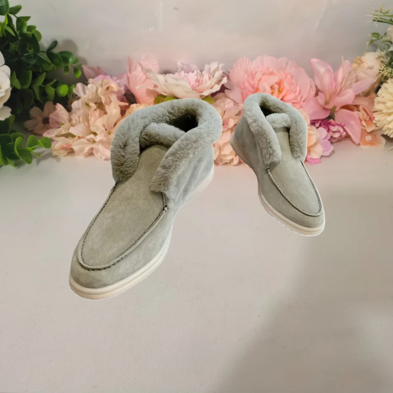 النساء جلد البقر الطبيعي الفراء المتسكعون حجم 35-42 شتاء دافئ حذاء كاجوال الكبار الصوف الأخفاف الدافئة جولة تو الأحذية