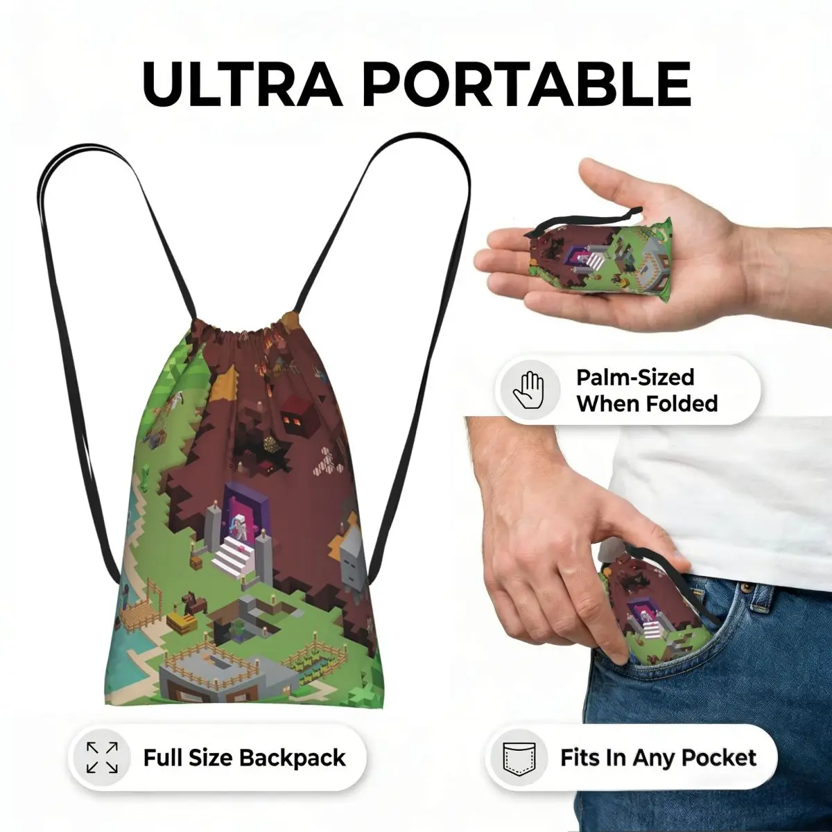 Exploring New Worlds Drawstring Backpack hiking cycling Bag Lightweight Foldable Storage Drawstring Bag for Men Women