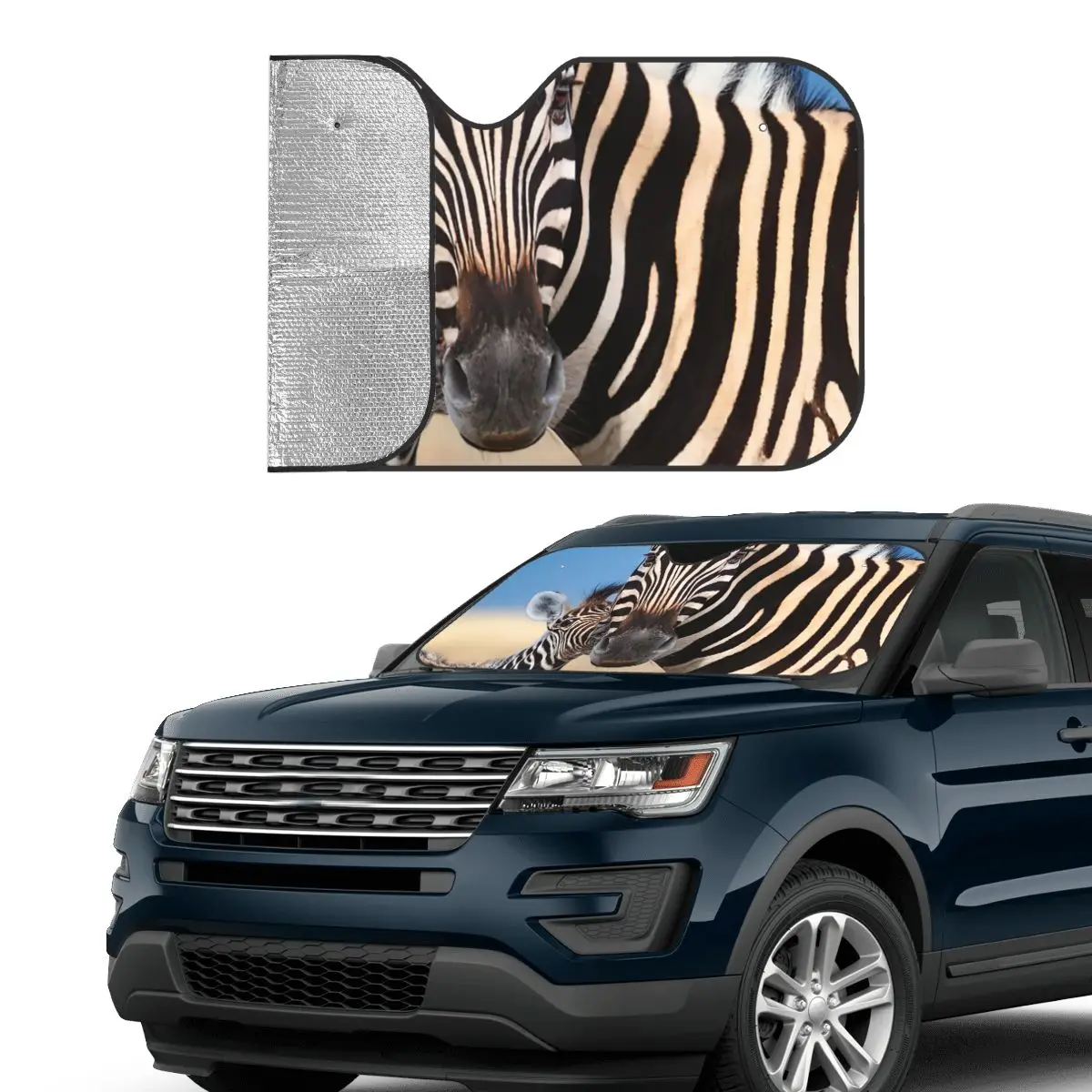 Beauty Wildlife Polyester Sunshade Windscreen 70x130cm Zebra Animals Aluminium Foil Sunshade Visor Heat Reflector