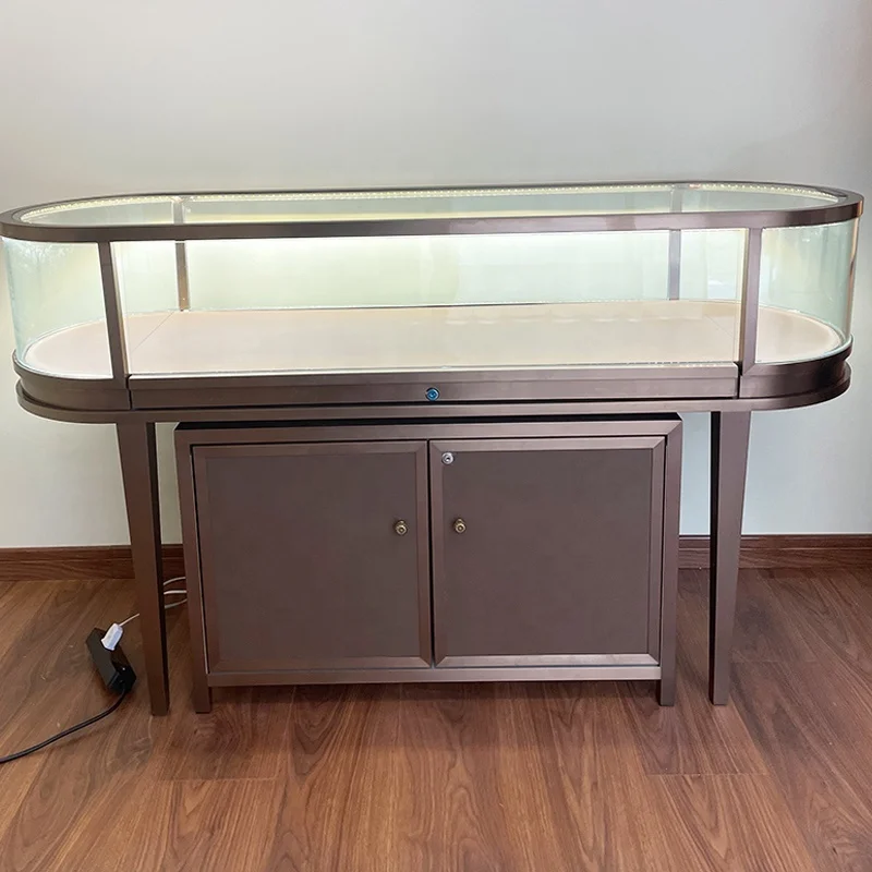 custom，Curved Jewelry Shop Fixture Glass Display Counter Lockable Jewelry Glass Vitrine Showcase Display Cabinet