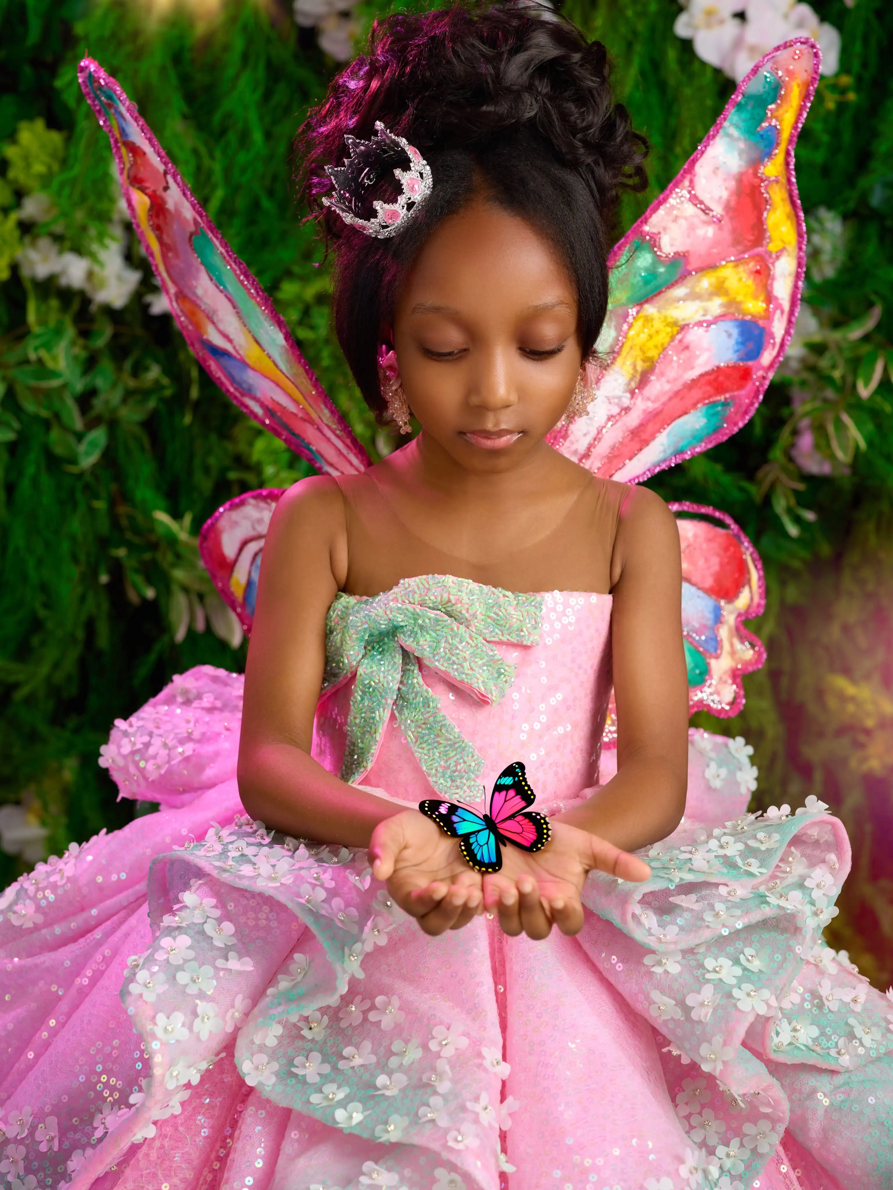Luxury Pink Flower Girl Dress Princess Sequined Gorgeous Girls Birthday Party Kids Pageant Ball Gowns Customized