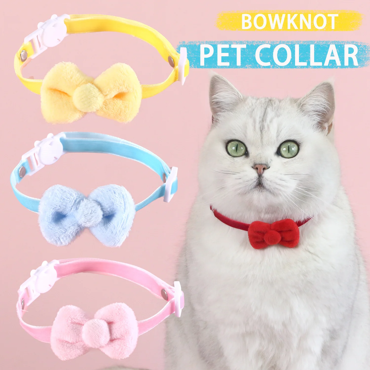Pet Velvet Bow Collar Candy Color Plush Princess Bow Tie Cat Puppy Necklace Anti-suffocation
