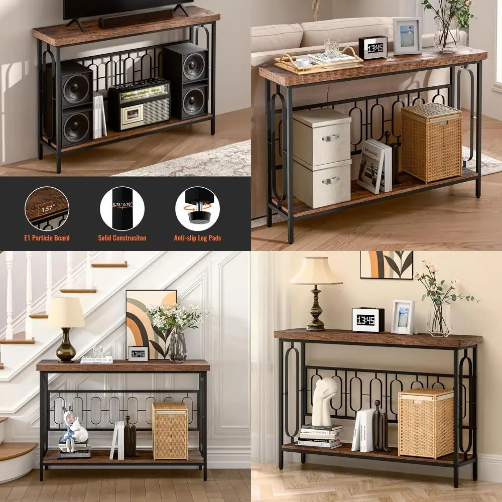 

Rustic Metal Framed 2-Tier Console Table for Entryways, Living Rooms, and Halls (48)
