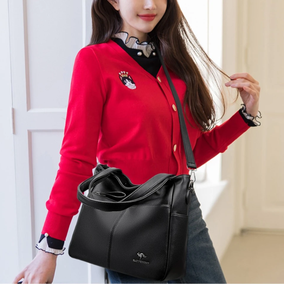 High Quality Soft Genuine PU Leather Messenger Bags Women Leather Handbag Luxury Satchel Female Shoulder Crossbody Sac Tote Bag