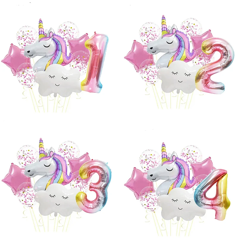 

1set Unicorn Cloud Balloon 32 inch Number Foil Balloons 1st Kids Birthday Party Decoration Baby Shower Air Globos Girl Ballon