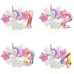 1 takım Unicorn Bulut Balon 32 inç Numarası Folyo Balonlar 1st Çocuk Doğum Günü Partisi Dekorasyon Bebek Duş Hava Globos Kız Balonlar
