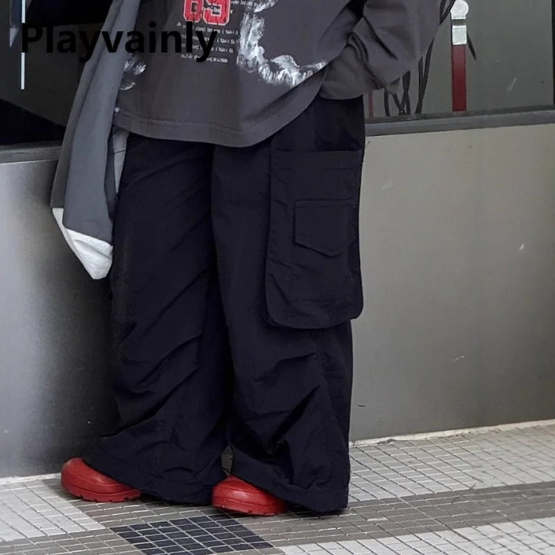 

2025 Новые весенне-осенние брюки-карго для мальчиков и девочек, черные, светло-серые, с большим карманом, широкие повседневные брюки, модные детские брюки A85225