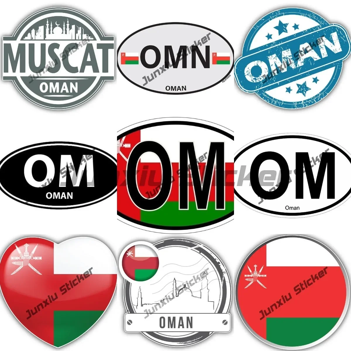 Muscat Oman Label Stamp Car Bumper Sticker Decal Oval Flag Code Country Om Oman Glue Sticker for Cars Camper Sticker Accessories