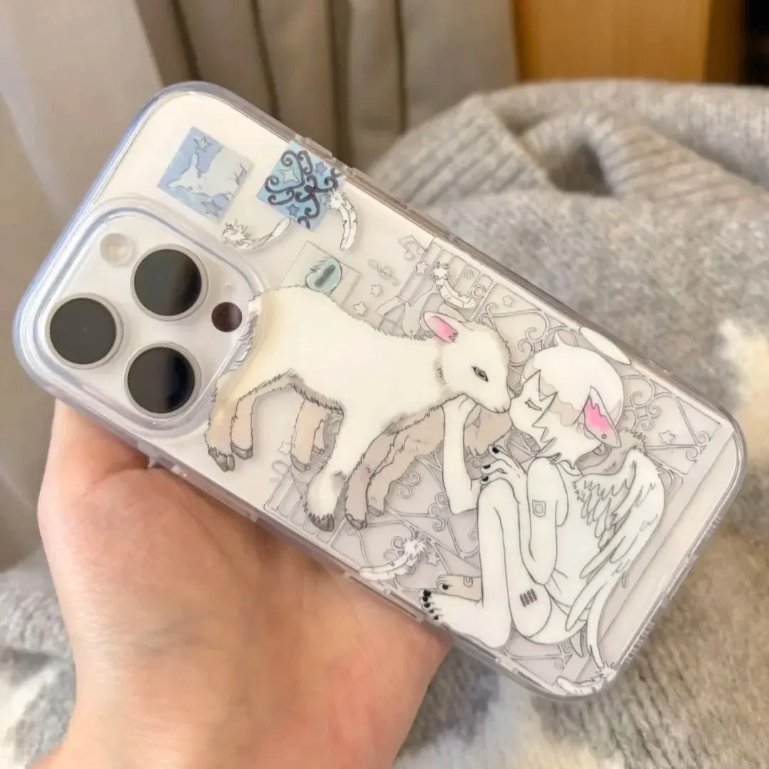 Art Hand drawn Cartoon Cute Sheep Phone Case For Samsung Galaxy S25 S24 S23 S22 S21 S20 FE Note20 Ed