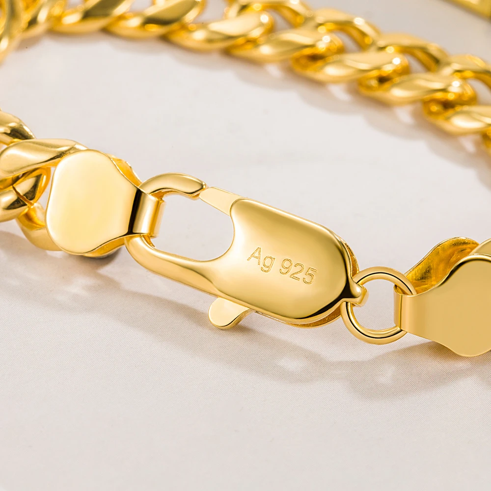 

Minimalist Vintage Gold Cuban Chain Bracelet for Men 10mm Wide 925 Sterling Silver Cuff Bangle Trendy Jewelry Gift for Him