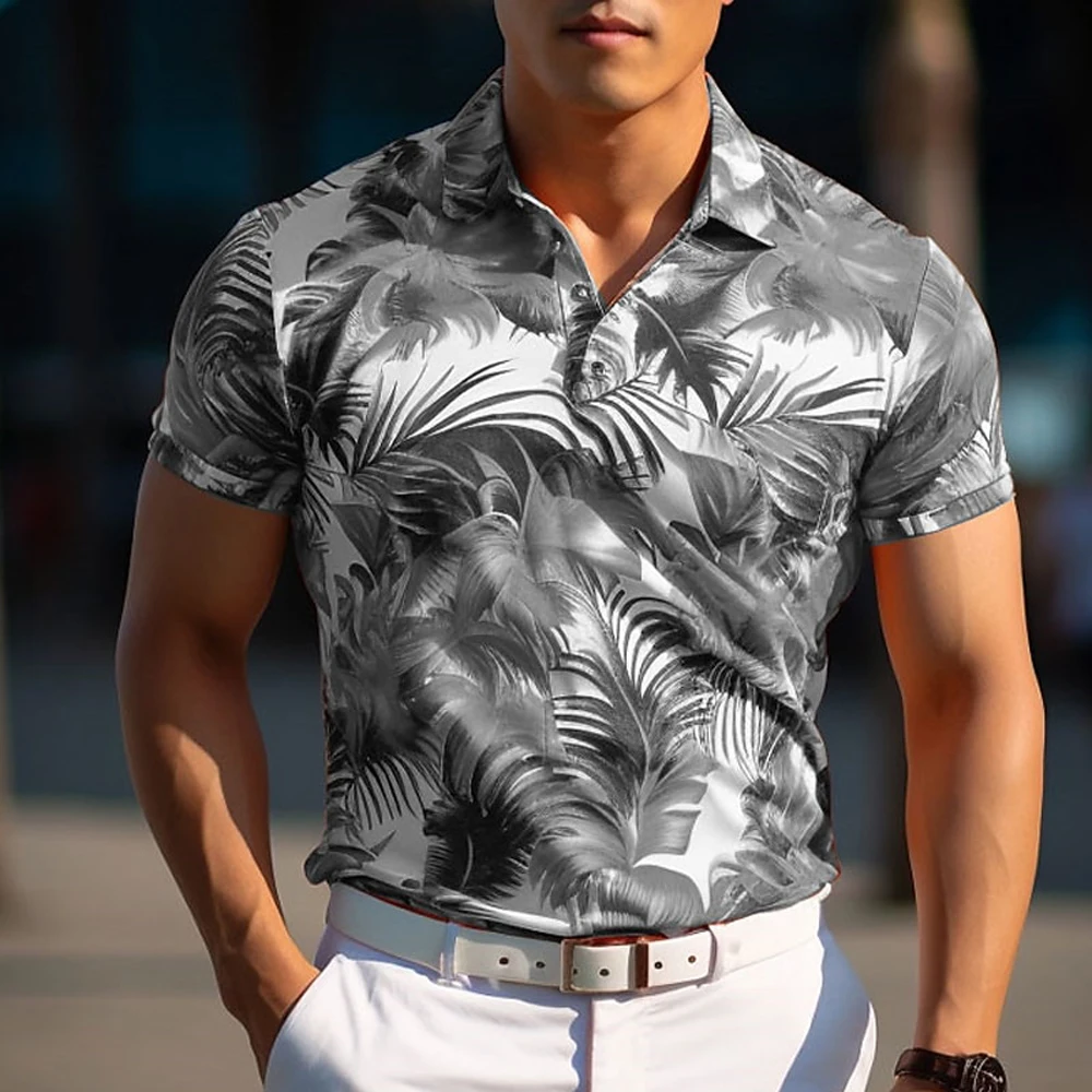 New Popular Men\'s Polo Shirt Fashion Quick-Drying Coconut Palm 3D Men\'s Comfortable Breathable Golf Wear Men\'s Print Polo Shirt