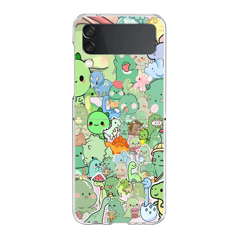 Dino King Floral Dinosaur Phone Cover For Samsung Galaxy Z Flip 7 6 5 4 Case Transparent For Samsung Z Flip 3 Hard PC Foldable