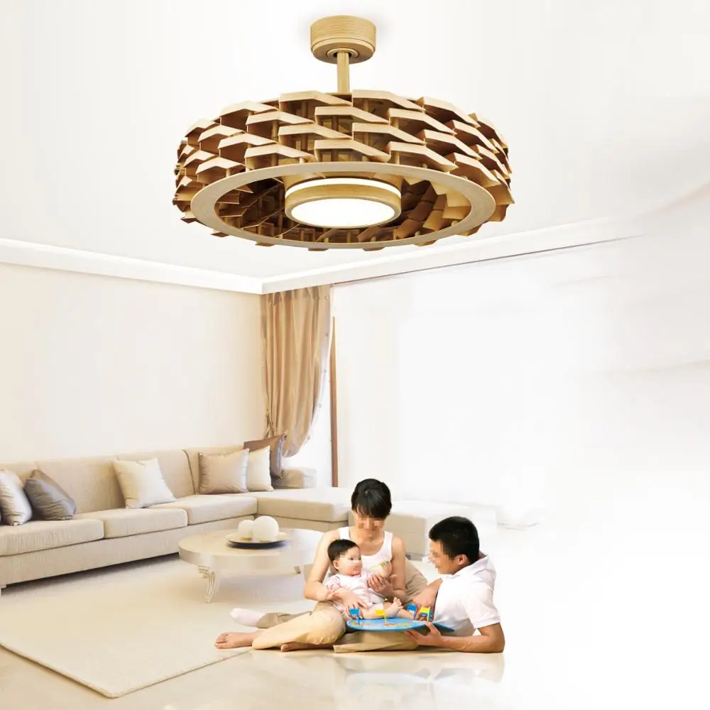 Designer modern 21&29 Inch hidden ceiling fans light smart WI-FI tuya DC google and Alexa bladeless LED ceiling Fan