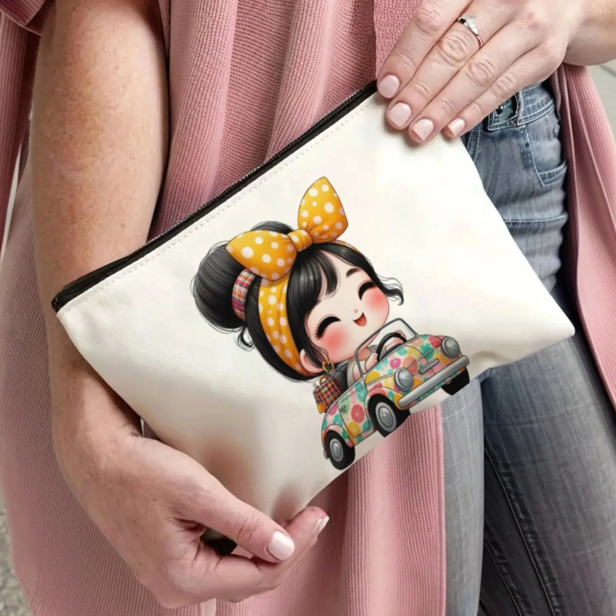 Strange Driving Girl Durable Zippered Makeup Bag for Travel Cosmetic Pouch with Pockets Women Toiletry Organizer