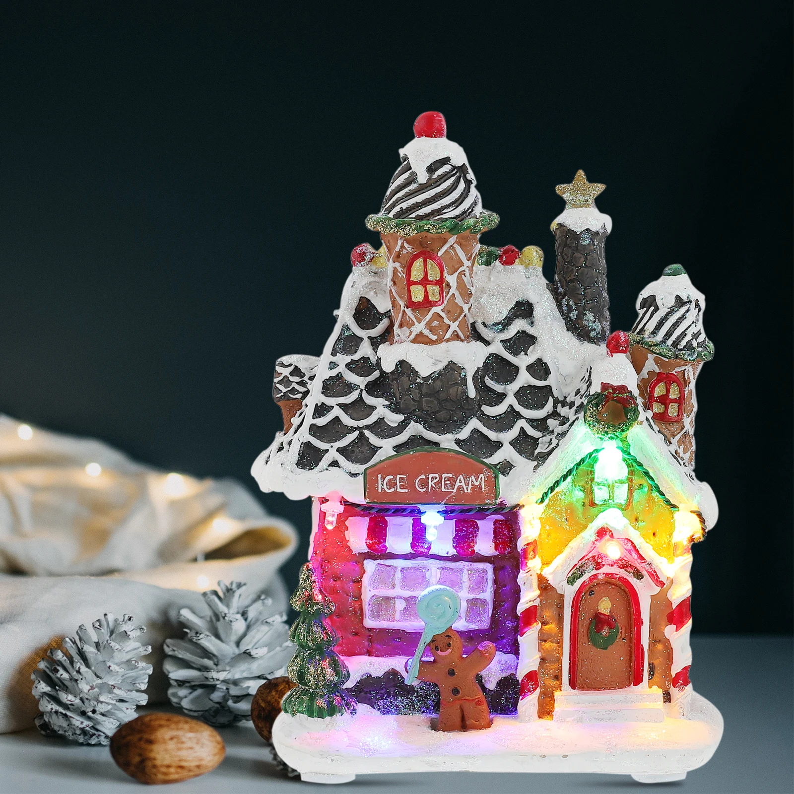 

Glowing Cookie House Resin Craft Xmas Decor Gifts Home Office Festive nament Christmas Party Bedroom Window