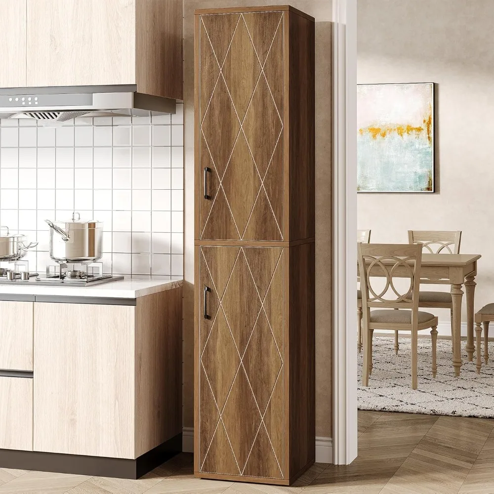 

Kitchen utensil cabinet, 75 high narrow storage cabinet, with door and 6 shelves, modern independent wooden cabinet