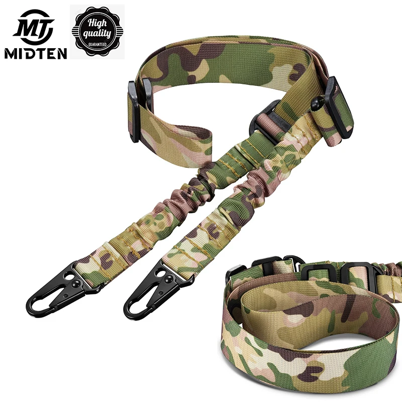 MidTen Rifle Camo Sling Safety Belt Two Points with Length Adjuster Traditional Metal Universal Hook For Slingster MK II Dual