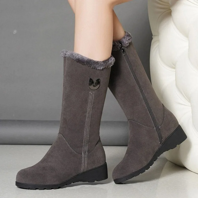 Bottes de neige à fermeture éclair en peluche pour femmes, chaussures d'hiver pour femmes, optique, non ald, cuisse haute, mode, fourrure chaude