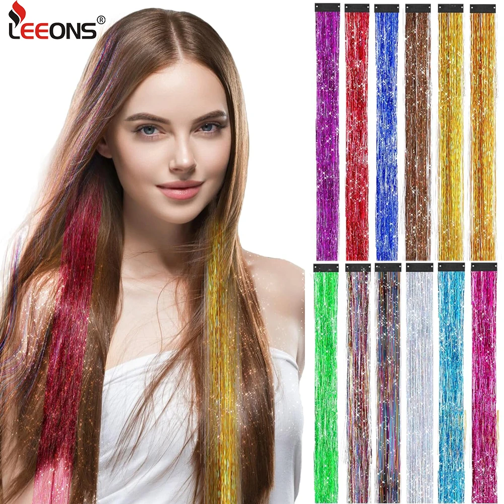 

15 шт., набор мишуры для волос, блестящая мишура для наращивания волос, 19,5 дюйма, сверкающие блестящие аксессуары для волос для девочек и детей