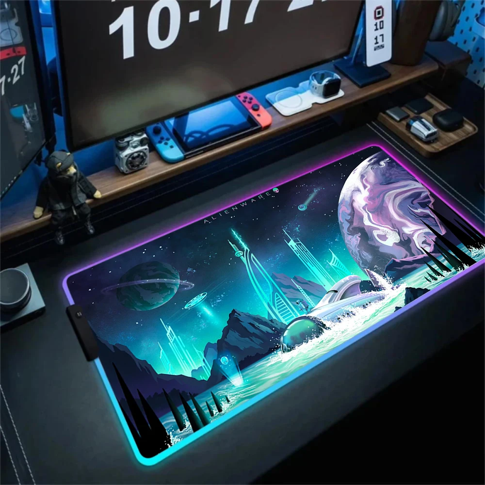 RGB ماوس الوسادة أنيمي Alienware الألعاب أجهزة الكمبيوتر المحمولة لوحة المفاتيح حصيرة التلألؤ Deskmat Led الإضاءة ماوس ألعاب الحصير Mause PC Xxl