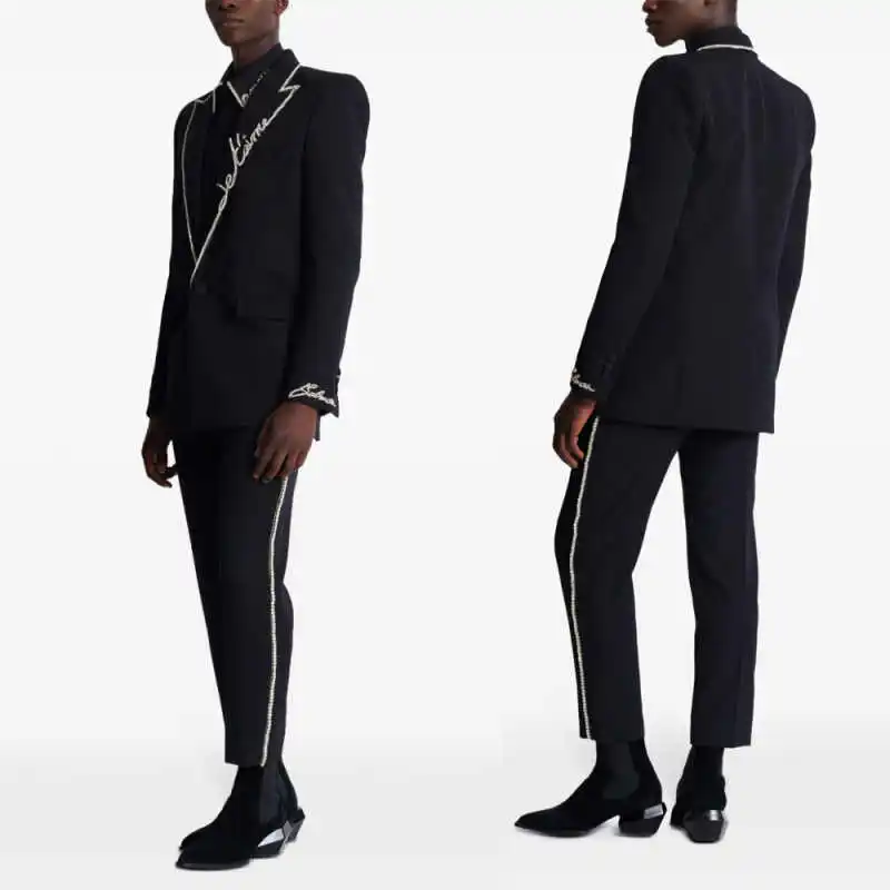 

Fashion Crystals 2 Pieces Men Wedding Tuxedos Peaked Lapel Jacket Blazers Classic Fit Prom Male Party Customized