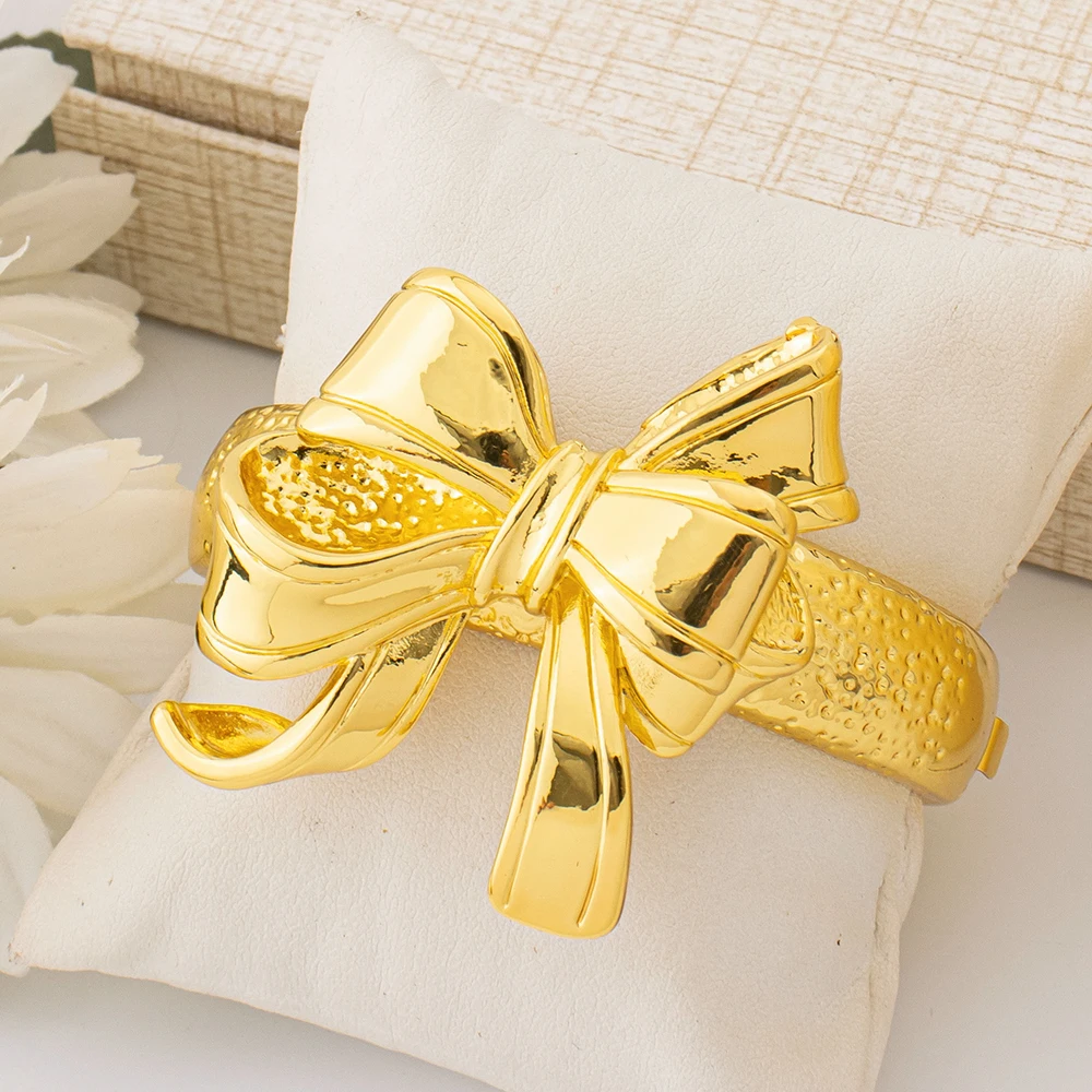 18k vergoldetes Schmetterlingsknoten-Schmuckset (4-teilig) mit Halsketten, Ohrringen, Armbändern und Ringen, Dubai Brautschmuck, Hochzeitsaccessoires, Geschenk – Detail 6