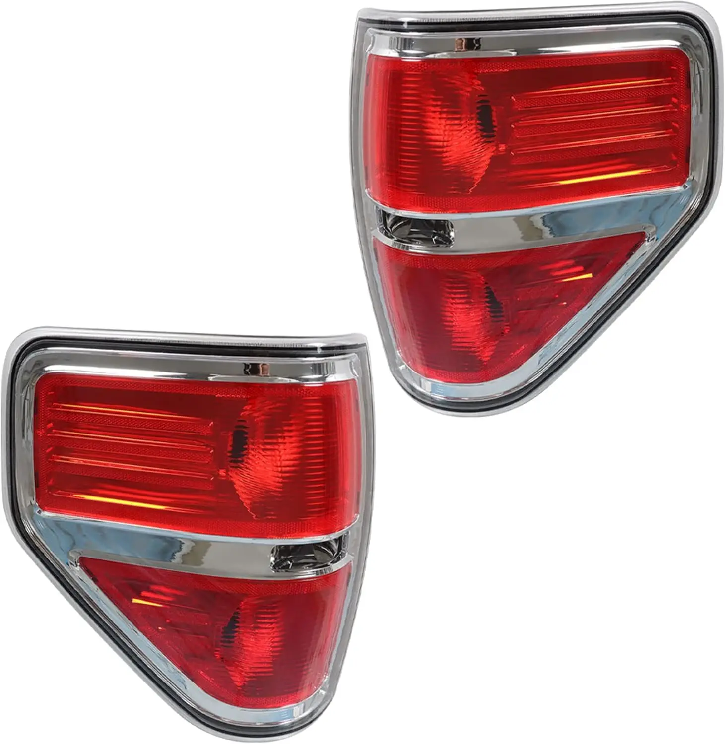 

2-Piece Tail Lights for F150 2009-2014 Rear Brake Lamps Red Lens Chrome Housing