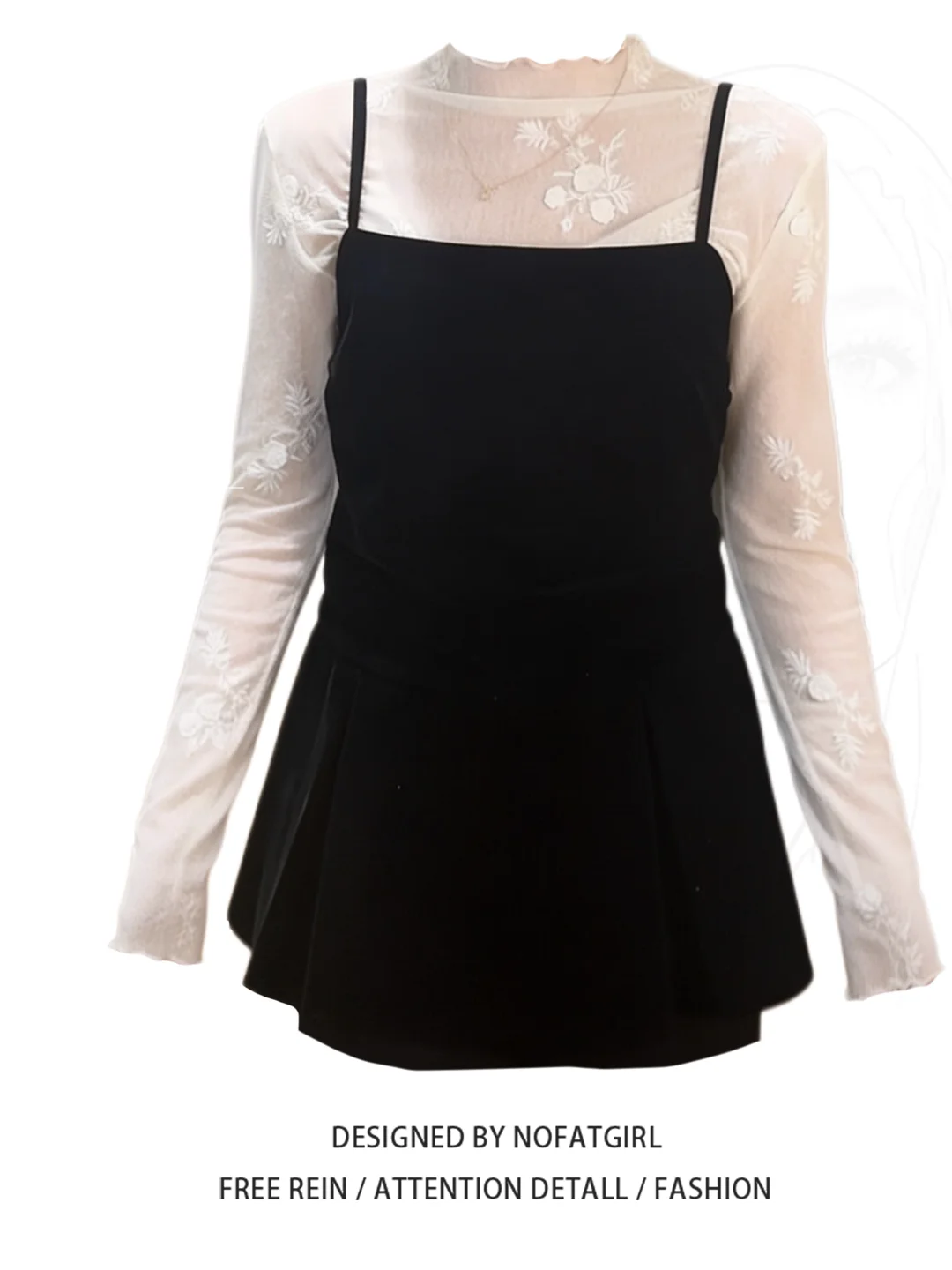 

plus Size Beautiful College Style Set with Drawstring Ribbon Black Strap Mesh Design Base Shirt Absolutely Stunning Two Piece...