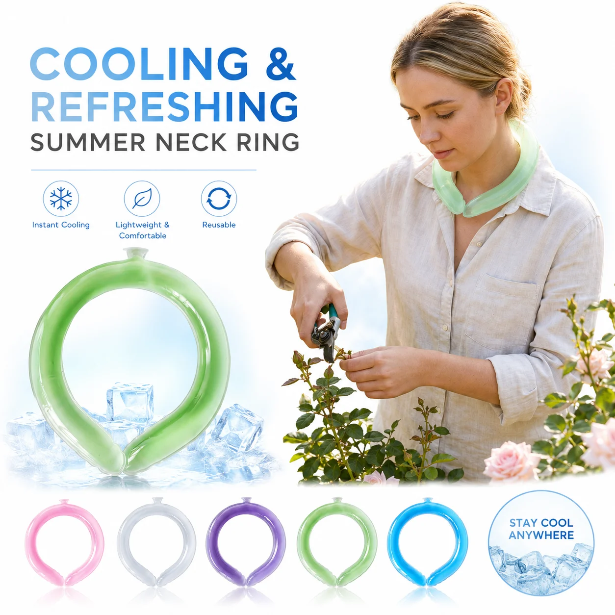 Reusable Cooling Neck Ring 150g Summer Ice Collar No Drip Hands Free Wrap for Outdoor Work Hiking Gardening Fitness Daily Use