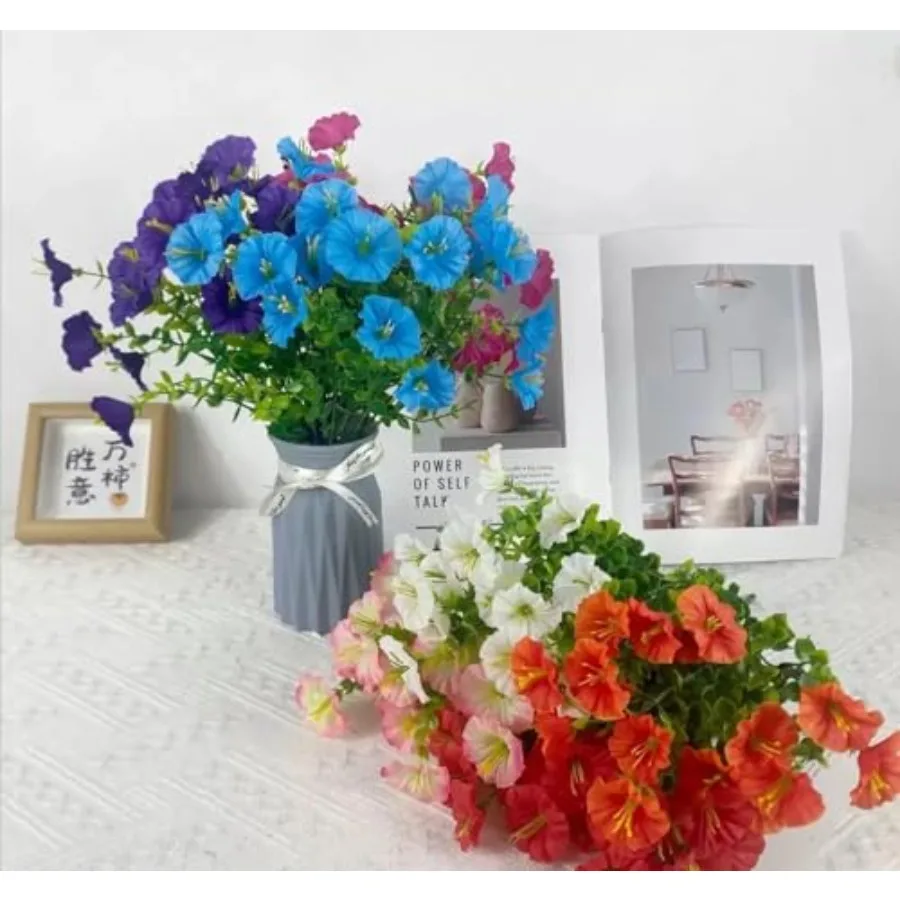 

12 Sets UVResistant Morning Glory Bouquets Outdoor Artificial Flowers for Pots Windowsills Courtyards Faux Plants Home Garden D