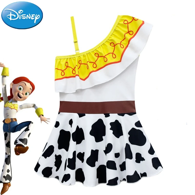 

Disney Toy Story Jessie Cosplay Swimsuit for Girl Summer Anime Solid Color Kawaii Beach Swimsuit Suspenders Bikini Swimming Suit