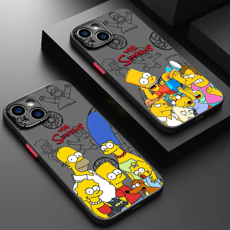 

Disney Anime The Simpsons Frosted Translucent For Apple iPhone 16 15 14 13 12 11 XS XR X Pro Max Plus Mini Funda Phone Case
