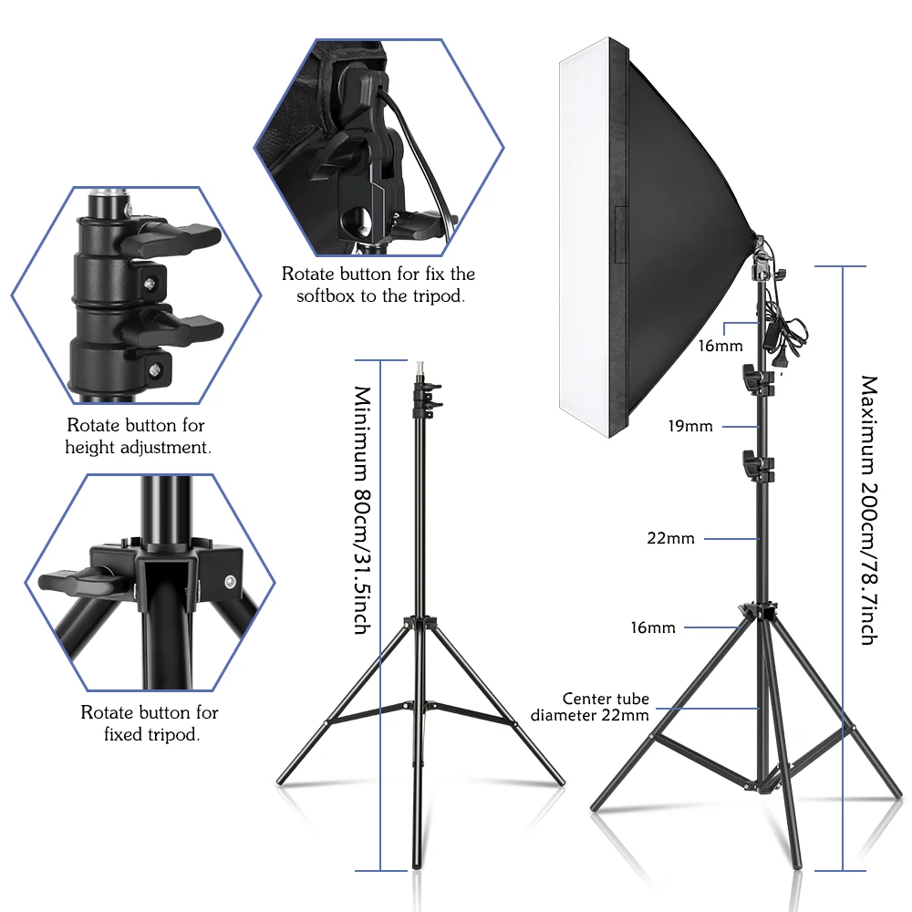 50x70CM Photography 70W 45W Softbox Lighting Kits Professional Continuous Light System Equipment For Photo Studio