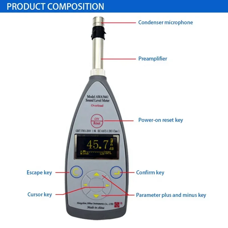 AWA5661 Max 160dB Precision Sound Level Meter Noise Detector Statistical Sound Level Meter