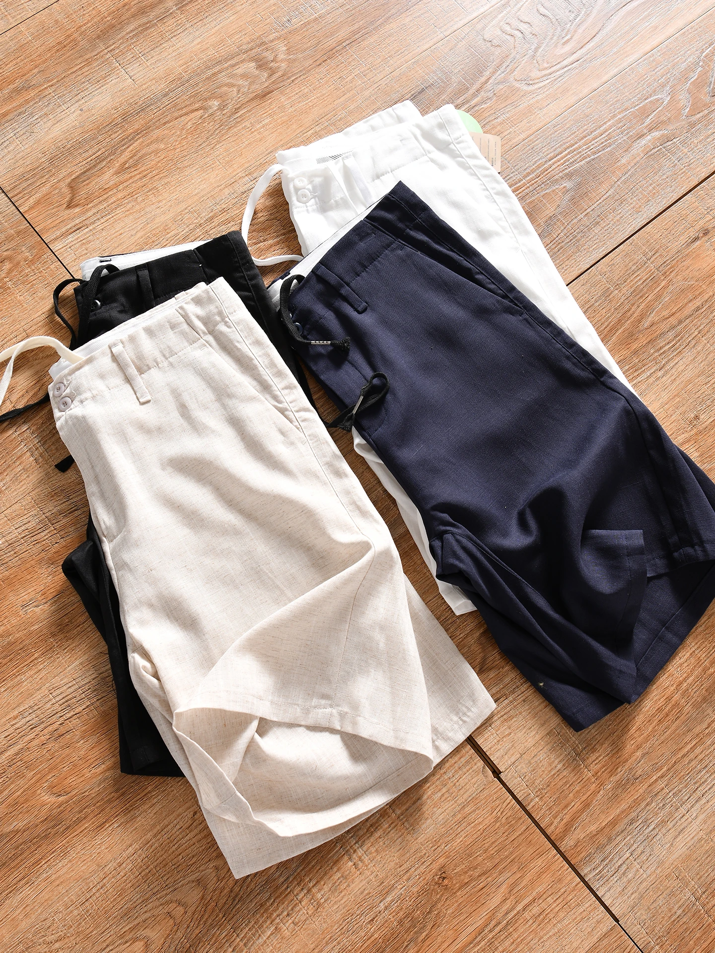 Men's Summer Lightweight Cool Casual Shorts Five-Quarter Length Standard Fit Pure Color Linen Blend Relax Outdoor Style
