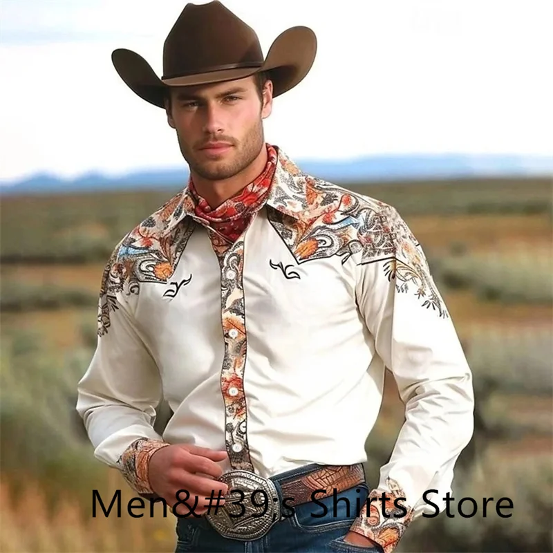 

Men's retro western denim shirt, a must-have top for daily shopping, fashionable and casual lapel shirt, soft and comfortable