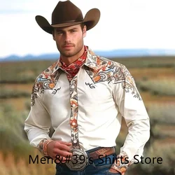 Men's retro western denim shirt, a must-have top for daily shopping, fashionable and casual lapel shirt, soft and comfortable