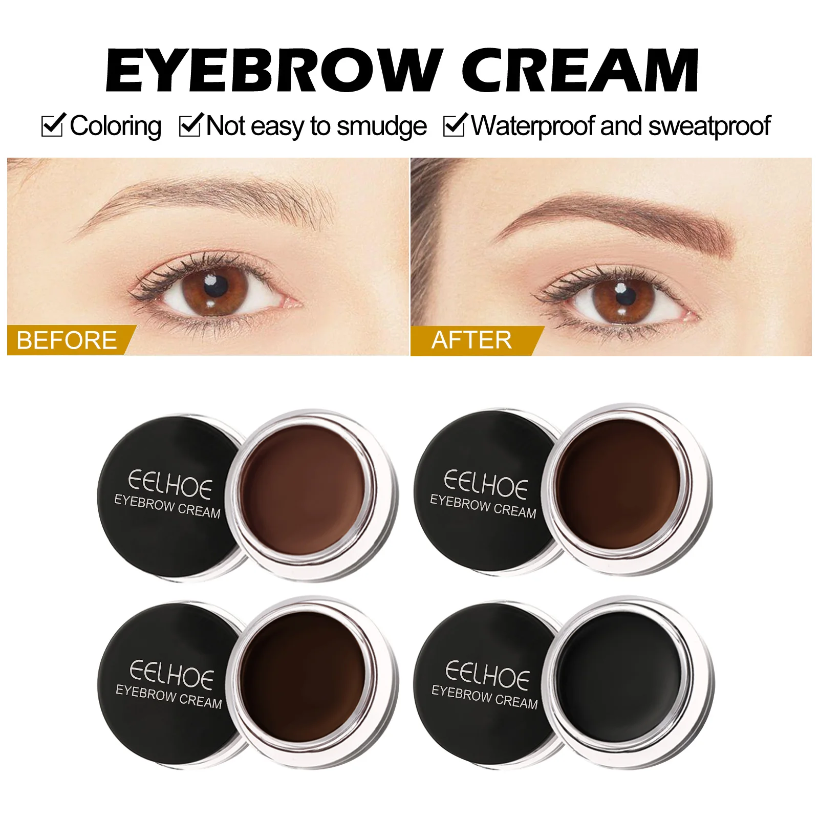 Tinte de cejas marrón oscuro impermeable y a prueba de manchas, cejas naturales 3D, Color de larga duración con cepillo, fórmula vegana